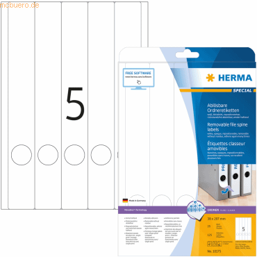 HERMA Ordneretiketten weiß Movables/ablösbar 38x297mm Special A4 VE=12 von Herma