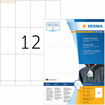 HERMA PC-Hängeetiketten 52,5x93,5mm Special A4 LaserCopyInkjet 1200 St von Herma