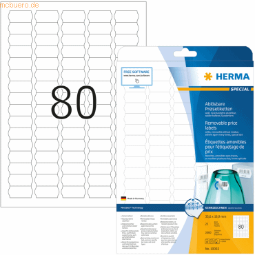 HERMA Preisetiketten weiß Movables/ablösbar 35,6x16,9mm Special A4 von Herma