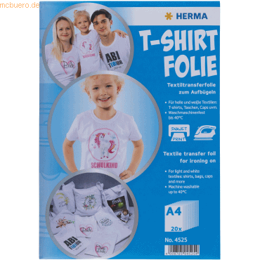 HERMA T-Shirt Folie für helle Textilien A4 bedruckbar VE=20 Blatt von Herma