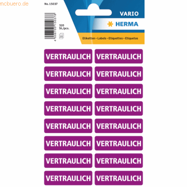 HERMA Textetikett Kleinpackung Vertraulich 12x40 mm lila VE=320 Stück von Herma