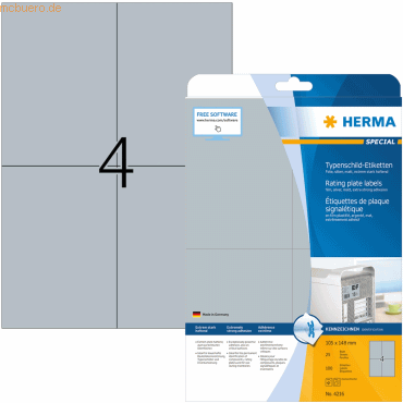 HERMA Typenschildetiketten 105x148 mm silber extrem stark haftend Foli von Herma