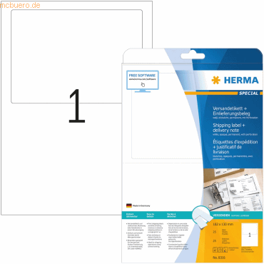 HERMA Versandetikett+Einlieferungsbeleg weiß 182x130mm Special A4 VE=2 von Herma