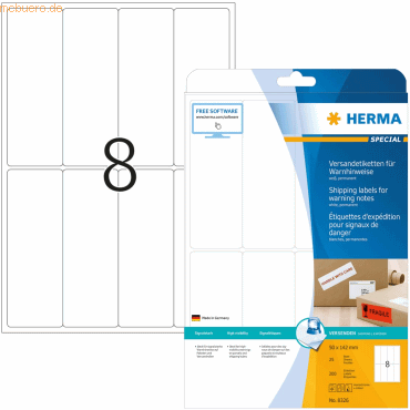 HERMA Versandetikett/Warnhinweis weiß 50x142mm Special A4 VE=200 Stück von Herma