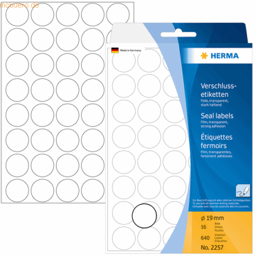 HERMA Verschlussetiketten permanent haftend rund 19mm VE=640 Stück von Herma