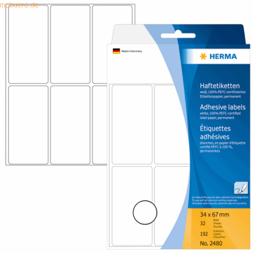 HERMA Vielzweck-Etiketten 34x67mm weiß VE=192 Stück von Herma