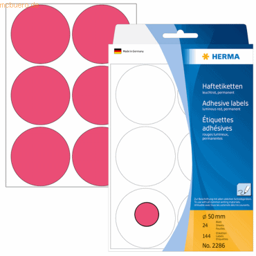 HERMA Vielzweck-Etiketten 50mm leuchtrot VE=144 Stück von Herma