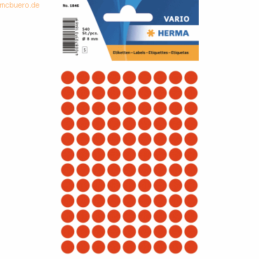 10 x HERMA Vielzweck-Etiketten 8mm leuchtrot VE=540 Stück von Herma