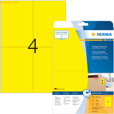 Herma Etiketten 105x148 mm gelb ablösbar Papier matt VE= 80 Stück von Herma