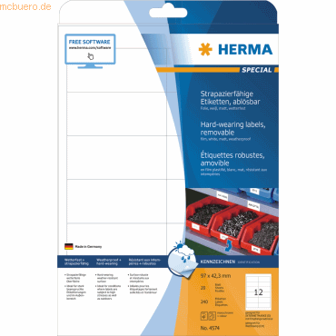 Herma Etiketten 97x42,3mm Folie weiß wiederablösbar VE=240 Stück von Herma