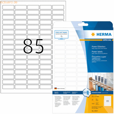 Herma Etiketten weiß 37x13mm Power extrem stark haftend A4 VE=2125 Stü von Herma