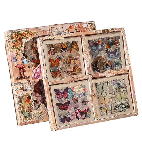 Hermosiey 100 Blatt Vintage-Scrapbook-Aufkleber mit Schmetterlings-Pflanzen- und Blumenmotiv für Junk-Journal-Zubehör, Schmetterlingsflügel von Hermosiey