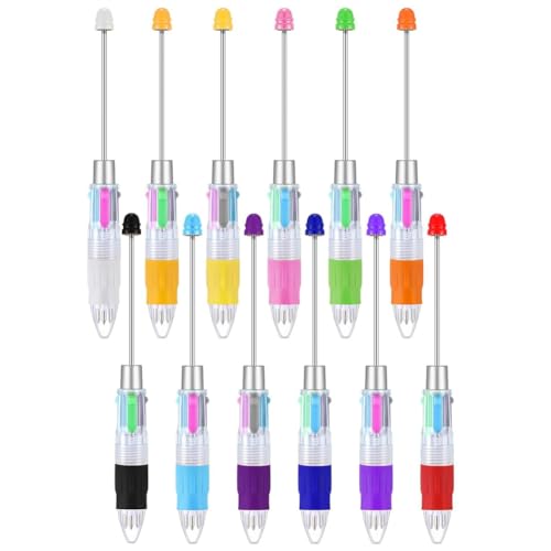 Hermosiey 12 Stück Mehrfarbige Perlenstifte, 4-In-1-Farbiger Perlenstift, Einziehbare Kugelschreiber für DIY-Bastelset, Studenten, Kinder, Einfach zu Bedienen von Hermosiey