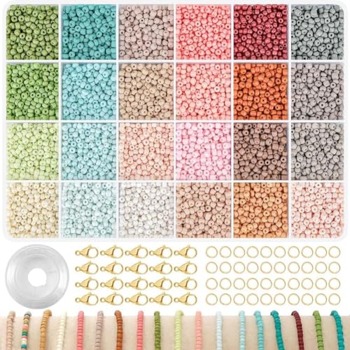 Hermosiey 3-Mm-Glasperlen für die Herstellung Von Armbändern, 24-Farbiges Perlenarmband-Set, DIY-Kunsthandwerk für Kinder im Alter Von 6–12 Jahren (Perlen 3 Mm), Langlebig, Einfache Installation – A von Hermosiey