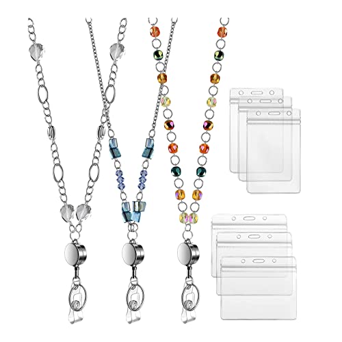 Hermosiey 3 StüCke Einziehbares Abzeichen Rollen Lanyard mit Namenskarten ID Halter für Damenmode Perlen Abzeichen Lanyard Halskette von Hermosiey