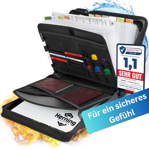 Herning ® Premium feuerfeste und wasserdichte Dokumententasche A4 aus hochwertigem Silikon Fiberglas - Ideal für Ledger, USB, NFT, Pässe, Urkunden, Wertsachen - 36x26x4cm, Geschenke Männer von Herning