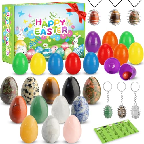 Herritozl Ostergeschenke für Kinder 12 Edelstein-Set, Farbenfrohes Steine-Set EIN echter eiförmiger Kristall Stein für Party, Ostereier zum Befüllen, Osterkorbfüller Kinder von Herritozl