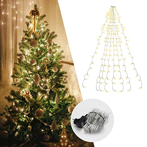 Herrselsam Christbaumbeleuchtung mit Ring Weihnachtsbaum Überwurf Lichterkette 10 Stränge 280 LEDs Baummantel IP44 Wasserdicht 8 Modi LED Lichterkette für Weihnachtsbaum(Warmweiß) von Herrselsam