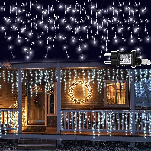 Herrselsam Eisregen Lichterkette, 10m 400LED Weihnachtsbeleuchtung Außen Eiszapfen Lichterkette mit Speicherfunktion, 8 Modi, IP44Wasserdicht für Innen Außen(Kaltesweiß) von Herrselsam