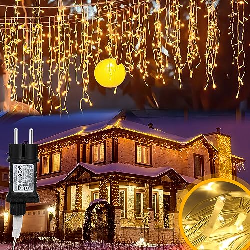 Herrselsam Eisregen Lichterkette Außen, 2 Stück 5m 200LED Lichtervorhang mit 8 Modi IP44 Wasserdicht, Lichterkette Strom mit Speicherfunktion, für Innen Außen Weihnachten Party (Warmweiß) von Herrselsam