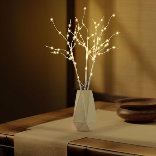 Herrselsam LED Zweig Lichter, Dekorative Lichterbaum, 70 LED Weihnachtsbaum Lampenzweig, 50CM, Batteriebetrieben, Wasserdicht mit Timer, Haus Weihnachten Ostern Dekoration (1 Packung mit 3) von Herrselsam