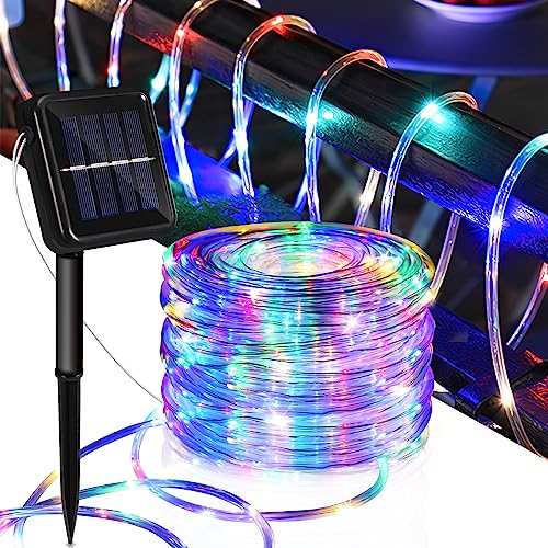 Herrselsam Solar LED Lichtschlauch 10m 100 LEDs Solar Lichterkette Außen IP65 Wasserdicht LED Schlauch Bunt 8 Modi Lichterkette für Garten Baum Party von Herrselsam