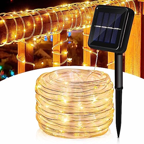 Herrselsam Solar LED Lichtschlauch 10m 100 LEDs Solar Lichterkette Außen IP65 Wasserdicht LED Schlauch Warmweiß 8 Modi Lichterkette für Garten Baum Party von Herrselsam