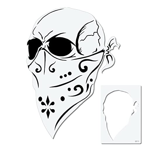 Herterich Products Airbrush Schablone Totenkopf Skull Gangster | Graffiti und Tattoo Stencil | Wiederverwendbar & Lösungsmittelresistent | Mylar 0,1-0,2 cm | Für Sprays, Acryl & Airbrush von Herterich Products