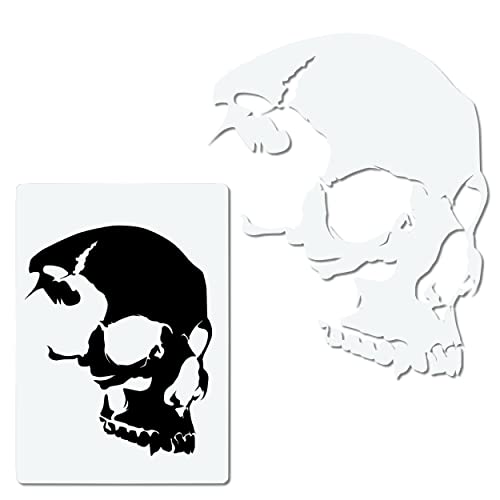 Herterich Products Airbrush Schablone für Skull Totenkopf | Tattoo und Graffiti Stencil Vorlage | Lasergeschnittene Präzision | Wiederverwendbar und Lösemittelresistent | 25x15cm von Herterich Products