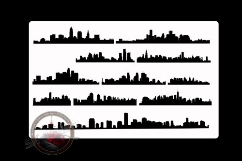 Herterich Products Airbrush Schablone für Skyline | Tattoo und Graffiti Stencil Vorlage | Präzises Städtedesign | Wiederverwendbar und Lösemittelresistent von Herterich Products