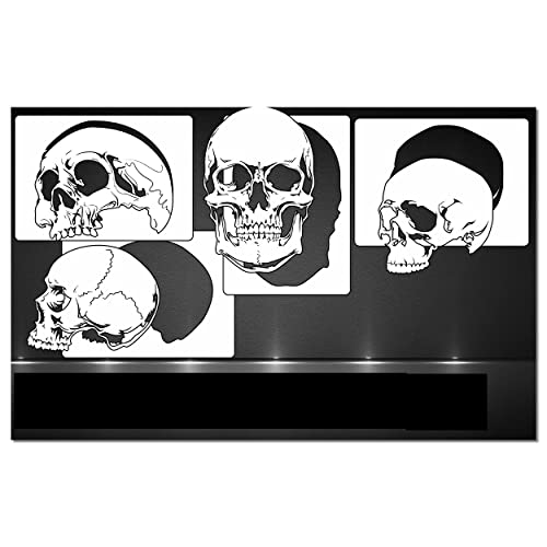 Herterich Products Airbrush Schablonen 4er Set Totenköpfe Skull | Tattoo & Graffiti Stencil Vorlagen | Wiederverwendbar & Lösungsmittelresistent | Mylar 0,1-0,2 cm | Für Airbrush & Sprays von Herterich Products