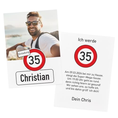 Herz & Heim® 12 Einladungskarten zum Geburtstag im Postkartenformat selber gestalten (Foto + Verkehrszeichen) von Herz & Heim