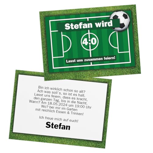 Herz & Heim® 12 Einladungskarten zum Geburtstag im Postkartenformat selber gestalten (Fußball) von Herz & Heim