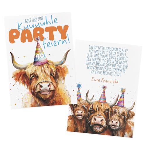 Herz & Heim® 12 Einladungskarten zum Geburtstag im Postkartenformat selber gestalten (Kuuuhle Party) von Herz & Heim