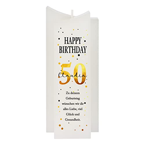 Herz & Heim® Elegante Kerze zum Geburtstag mit Name, Alter und Wunschtext personalisiert Goldene Zahl von Herz & Heim
