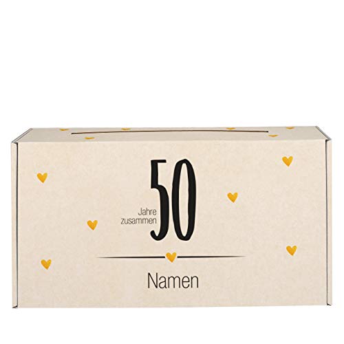 Herz & Heim® Geldbox Briefbox für Hochzeit mit persönlichem Aufdruck der Namen des Brautpaares Goldhochzeit von Herz & Heim