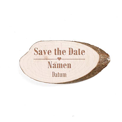 Herz & Heim® Holzmagnet mit Gravur - Save the Date - mit Ihren Wunschnamen Herz von Herz & Heim