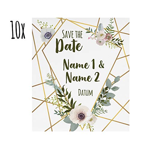 Herz & Heim® Kühlschrankmagnete 10 Stück - Save The date - bedruckt mit Namen und Datum Floral von Herz & Heim