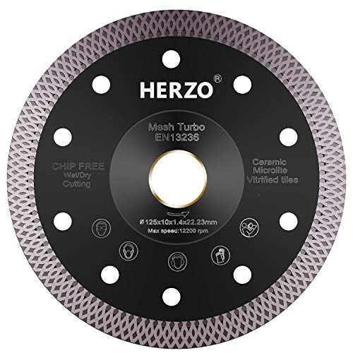 HERZO Diamant Trennscheibe 125mm, Trennscheibe Extra Dünne, Trennen und Schneiden für Keramik, Fliesen, Fliesenscheibe von HERZO