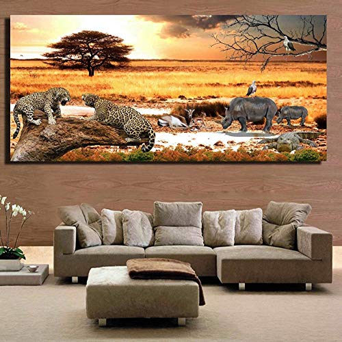 Hescn Diamond Painting 5D DIY Kit Mosaik Vollbohrer Künstlerisches Handwerk Afrikanische Steppe Wanddekoration Großflächige Bild Kreuzstich Mosaik,Runder Diamant,80X40Cm von Hescn