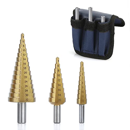 3 Stück HSS Stufenbohrer Set Hex Shank Stufenbohrer Konusbohrer Metallbohrer Bohrer Satz 4-12mm/4-20mm/4-32mm von Heshebuy