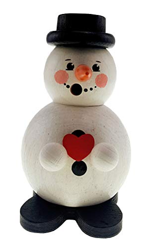 Hess Holzspielzeug 40003 - Kugelräuchermann aus Holz, Schneemann mit Herz, ca. 12 cm, Dekoration für die Advents- und Weihnachtszeit aus dem Erzgebirge von Hess