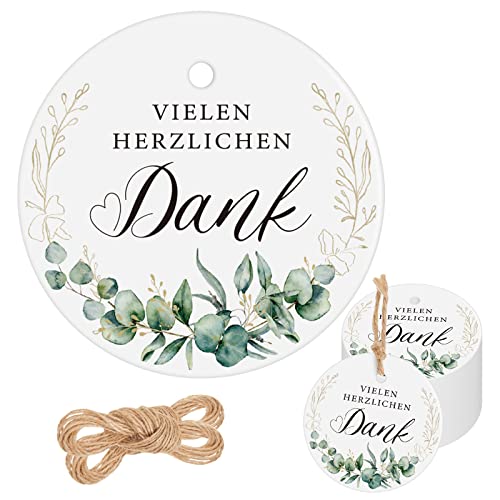 100 Stück Vielen Herzlichen Dank Geschenkanhänger 5 cm Dankeschön Etiketten Anhänger mit Blatt Mustern Runde Papieranhänger mit Schnur für Hochzeit Baby Shower Geburtstag Geschenkverpackung von Hestya