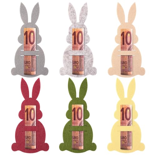 Hestya Ostern Geldgeschenke Set mit 6 Osterhasen Filzdekorationen Geldgeschenk Verpackung für Ostern Hasen aus Filz Ostern Geschenk Lustige Osterdekoration zum Verschenken für Geld(Bunt) von Hestya