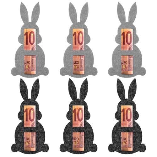 Hestya Ostern Geldgeschenke Set mit 6 Osterhasen Filzdekorationen Geldgeschenk Verpackung für Ostern Hasen aus Filz Ostern Geschenk Lustige Osterdekoration zum Verschenken für Geld(Grau) von Hestya