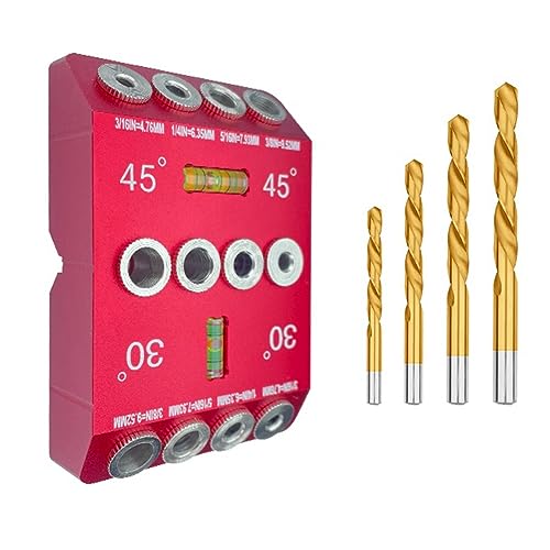 Hethlif 30 45 90 Grad Multi-Angle Schrägloch-Holzbearbeitungsbohrer Bohrerführung mit 4 Bits, 4 Größen Bohrschablonen-Set für Schräge und Gerade Löcher. von Hethlif