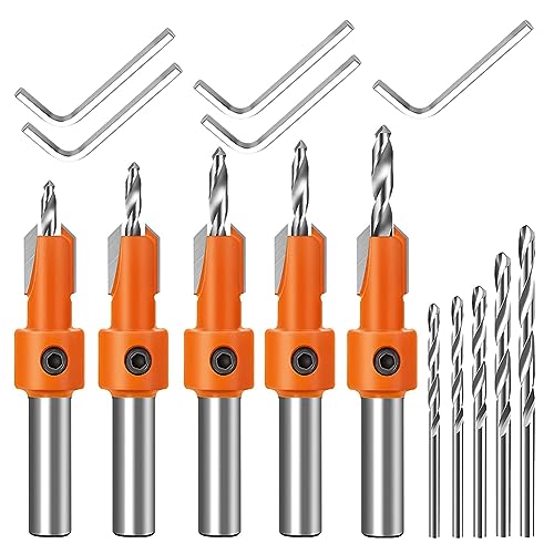 Hethlif 5-Teiliges Schnellwechsel-8-Mm-Versenkbohrer-Set, Verstellbarer Senkerbohrer Aus Legierung + Kohlenstoffstahl mit 5 Austauschbaren Bohrern von Hethlif