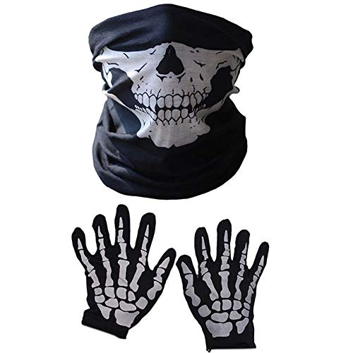 Hethlif Halloween Maske Scary Skull Chin Maske Skeleton Ghost Hand Schuhe für Performances, Partys, Dress Up, Festivals (3 StüCk/Set) von Hethlif