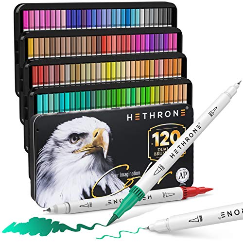 Hethrone Pinselstifte Filzstifte Set 120 Farben Dual Brush Pen Set Brush Marker für Kalligraphie Aquarellpinsel Ausmalen Erwachsene (120 Weiß) von Hethrone