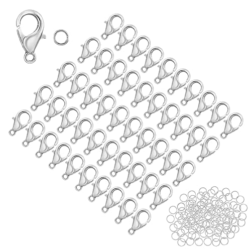 50 Stück Karabinerverschlüss Karabiner Verschluss mit 120 Stück 304 Edelstahl Biegeringe Karabinerverschlüsse Schmuckverschlüsse Silber für Halsketten Armband Schmuckherstellung von Heting-YQ